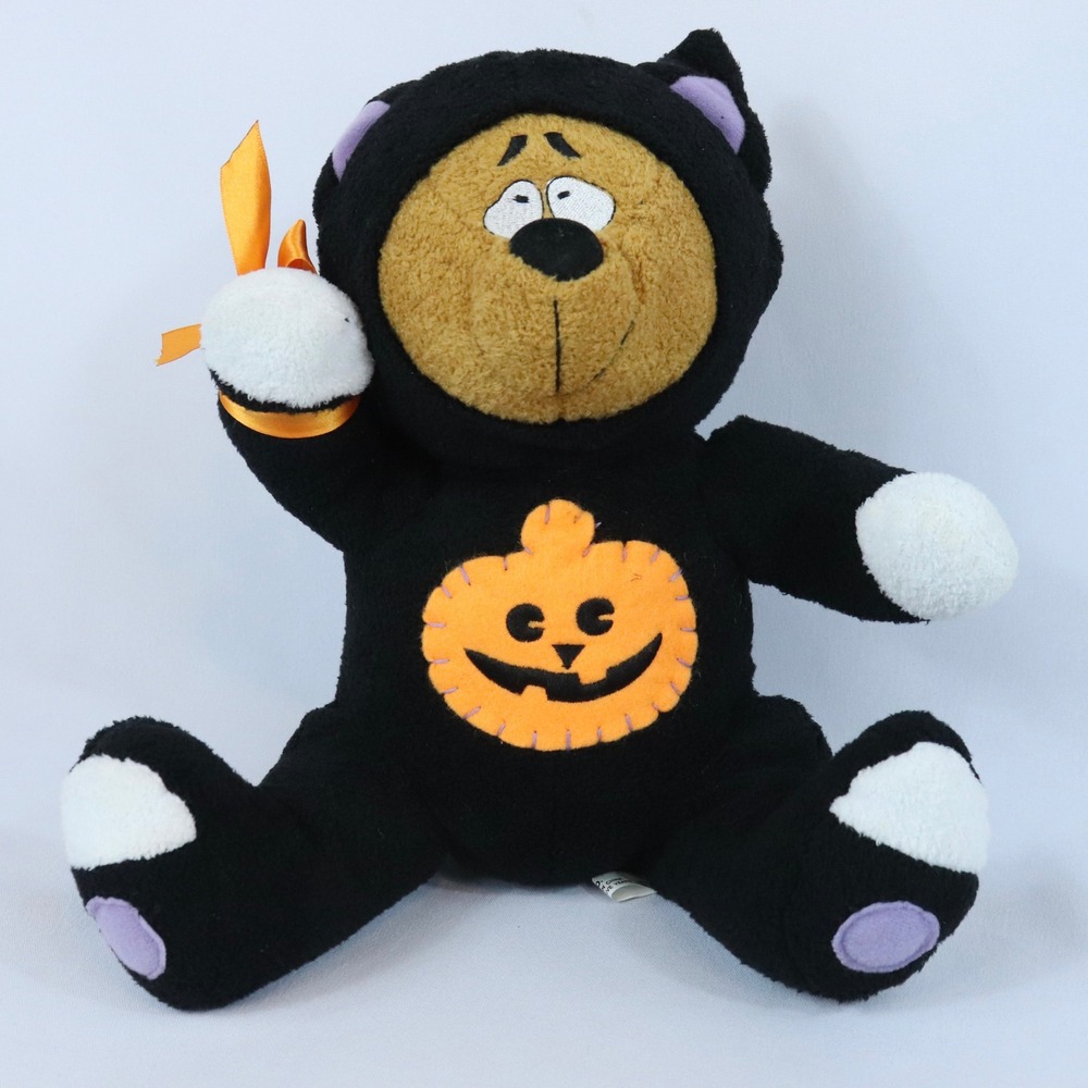 Vintage Halloween Bear Black Cat Costume Plush Stuffed Animal Decoration